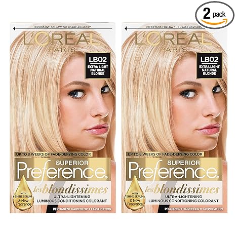 L'Oreal Paris Superior Preference Fade-Defying + Shine Permanent Hair Color, Extra Light Natural Blonde, Pack of 2, Hair Dye