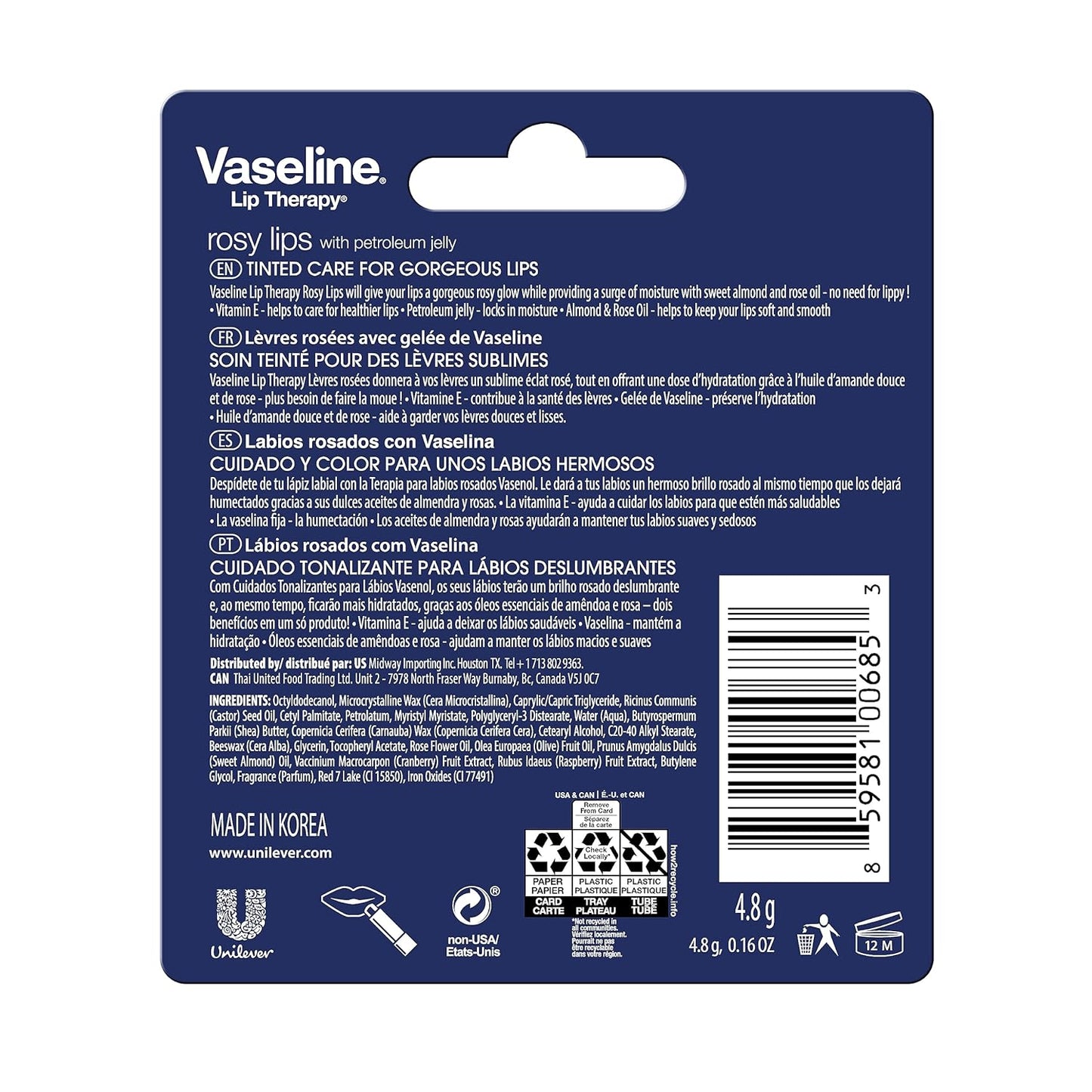 Vaseline Lip Therapy Care Rosy, Fast-Acting Nourishment, Ideal for Chapped, Dry, Cracked, or Damaged Lips, Lip Balm, 0.16 Oz Each (Pack of 20)