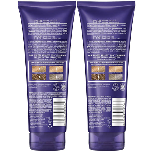 L'Oreal Paris EverPure Purple Shampoo and Conditioner Set, Sulfate-Free Brass Toning for Blonde, Bleached, Highlighted, Silver or Gray Color-Treated Hair, 6.8 Fl Oz, Pack of 6