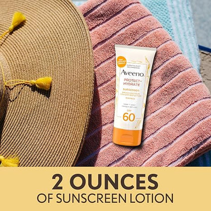 Aveeno Protect + Hydrate Face Sunscreen, SPF 60 Broad Spectrum, for Sensitive Skin, Travel Size, Water Resistant (80 minutes), Paraben, Oxybenzone & Oil Free, 2 fl oz (Pack of 12)