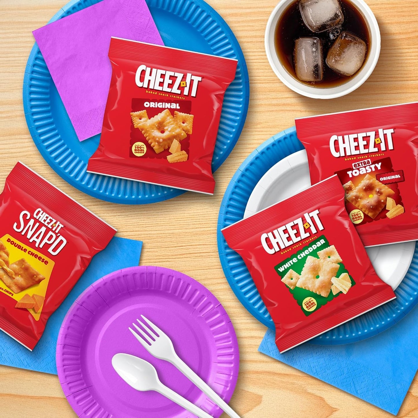 Cheez-It Cheese Crackers, Baked Snack Crackers, Lunch Snacks, Grab n' Go, Variety Pack, 19.1oz Box (20 Packs)