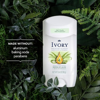 Ivory Aluminum Free Deodorant, Notes of Aloe, 24hr Gentle Deodorant, Dermatologist Tested, Baking Soda Free, Paraben Free, 2.4 oz
