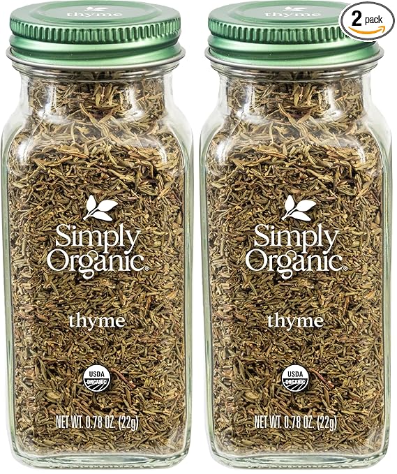 Simply Organic Whole Thyme Leaf, Jar, Woodsy, Herbaceous, Plesantly Aromatic Thyme, Non GMO, NO ETO's, Kosher, 0.78 Ounce (Pack of 2)