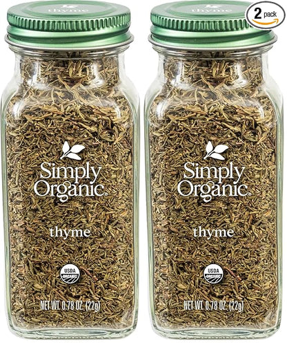 Simply Organic Whole Thyme Leaf, Jar, Woodsy, Herbaceous, Plesantly Aromatic Thyme, Non GMO, NO ETO's, Kosher, 0.78 Ounce (Pack of 2)