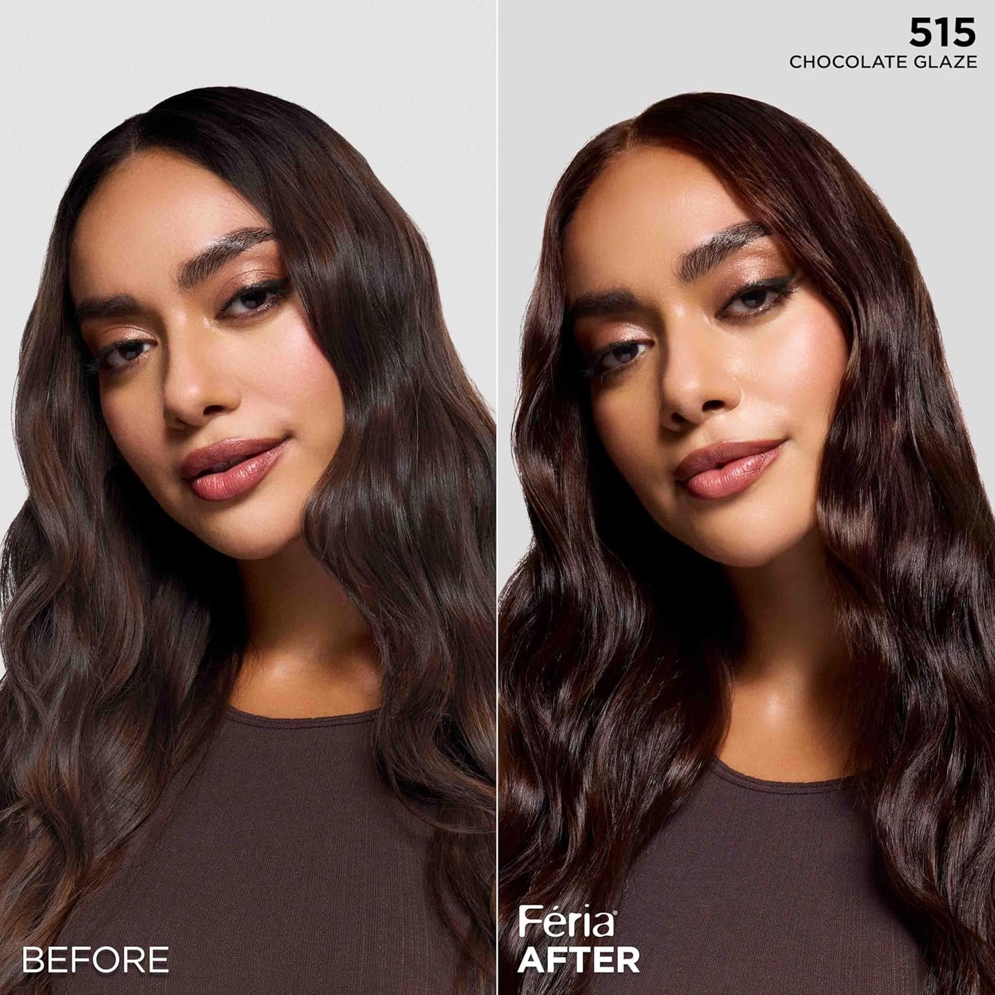 L'Oreal Paris Feria Multi-Faceted Shimmering Permanent Hair Color, High Intensity Hair Dye for 3X Highlights, 515 Chocolate Glaze, 1 Kit (Pack of 2)