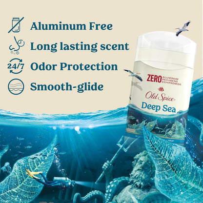Old Spice Aluminum Free Deodorant for Men, 24/7 Lasting Freshness & Long Lasting Scent, 24/7 Sweat & Odor Protection, Deep Sea with Ocean Waves & Kelp Scent, 3.0 oz (Pack of 3)
