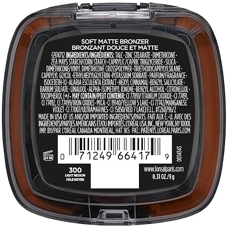 L'Oreal Paris Infallible Up to 24H Fresh Wear Soft Matte Longwear Bronzer. Waterproof, heatproof, Transfer, humidity and sweatproof, Light Medium, 0.31 oz