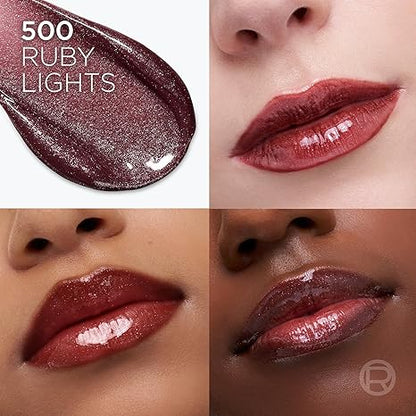 L'Oreal Paris Plump Ambition Hyaluron Lip Oil Shimmer, 24 HR Lip Gloss with Hyaluronic Acid, Volumizing Formula with Glass-Like Shine, Ruby Lights, 0.16 fl oz