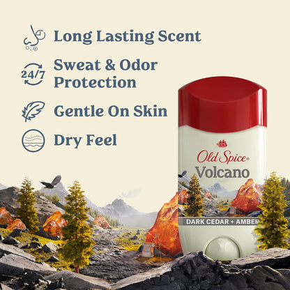 Old Spice Antiperspirant & Deodorant for Men, 24/7 Sweat & Odor Protection, 24/7 Freshness with Long Lasting Scent, Gentle on Skin, Dry Feel, Volcano with Charcoal Scent, 2.6 oz (Pack of 3)