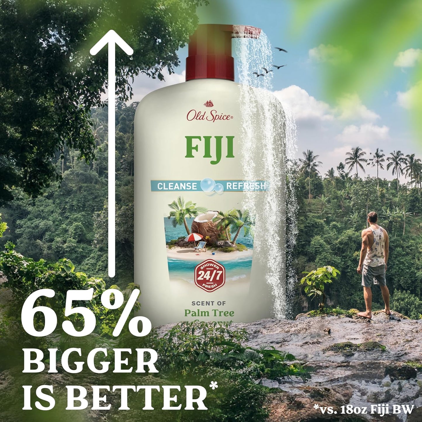Old Spice Cleansing Body Wash for Men, 24/7 Shower Fresh with Lasting Scent, Cleanse & Refresh, Gentle on Skin, Vitamin B3, Fiji with Palm Tree + Coconut Scent, 30 oz (Pack of 4)