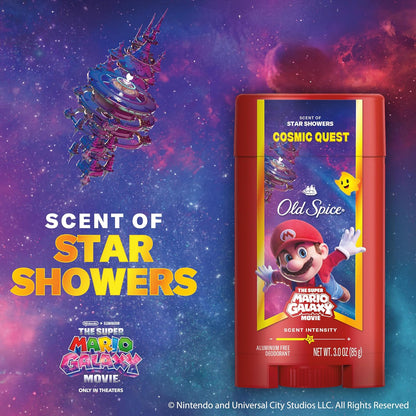 Old Spice Aluminum Free Deodorant for Men, Old Spice x The Super Mario Galaxy Movie, 24/7 Lasting Freshness, Lasting Odor Protection, Smell Super with Cosmic Quest, Star Showers Scent, 3.0 oz