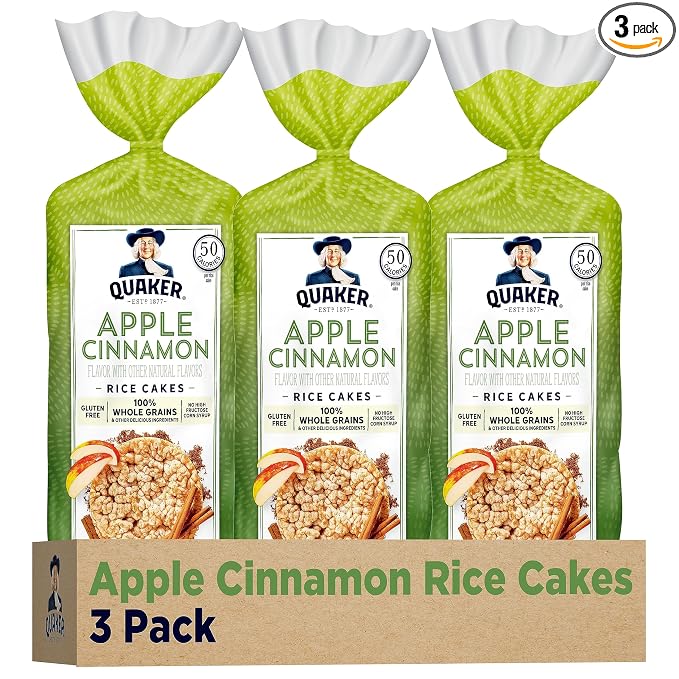 Quaker Large Rice Cakes, Apple Cinnamon, Pack of 3