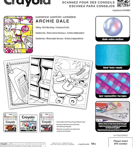 Crayola I Feel Old Adult Coloring Book, 32pg Nostalgic 90s & 00s Designs, Alcohol Marker Friendly Paper, Mindful ScreenFree Activity for Adults, Millenial Gifts