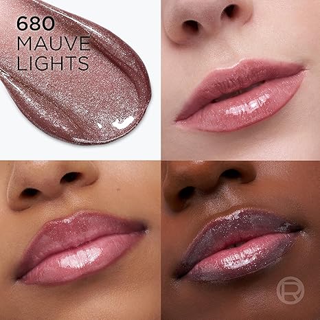 L'Oreal Paris Plump Ambition Hyaluron Lip Oil Shimmer, 24 HR Lip Gloss with Hyaluronic Acid, Volumizing Formula with Glass-Like Shine, Mauve Lights, 0.16 fl oz