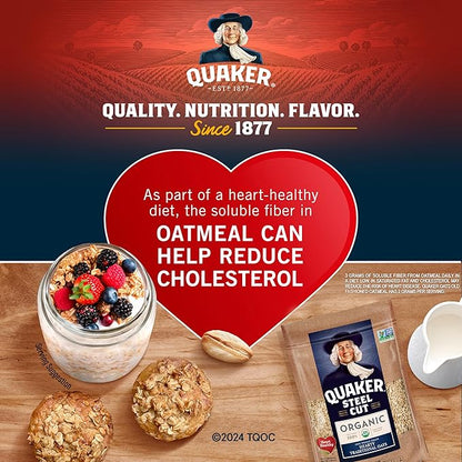 Quaker Steel Cut Oats, USDA Organic, Non GMO Project Verified, 20oz Resealable Bags (Pack of 4)