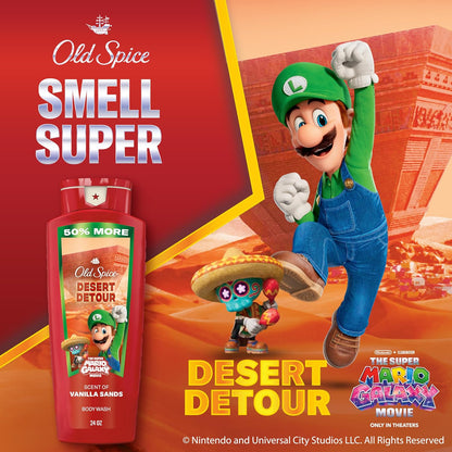 Old Spice X Super Mario, Desert Detour with Vanilla Sands Scent, Aluminum Free Deodorant + Body & Face Wash Bundle for Men, Smell Super with 24/7 Lasting Freshness & 24/7 Shower Clean (Pack of 2)