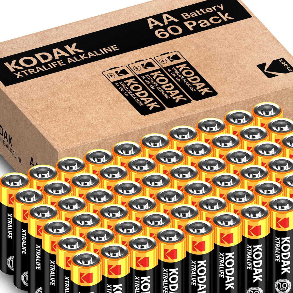 KODAK AA Alkaline Batteries (60 Pack) Double A Battery, LR6, 1.5V