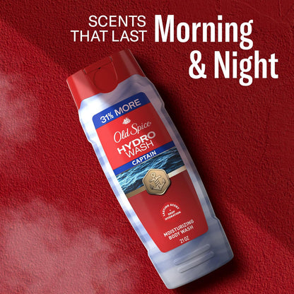Old Spice Moisturizing Body Wash for Men, Hydro Wash, 2-in-1 Long Lasting Scent & Deep Hydration, 24/7 Shower Fresh, Captain Scent with Ocean Mist & Bergamot, 21 oz (Pack of 4)