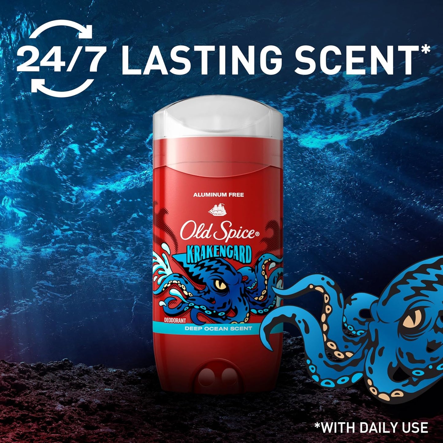 Old Spice Aluminum Free Deodorant for Men, 24/7 Odor Protection, 24/7 Freshness & Lasting Scent, Goes on Clear, Krakengard with Deep Ocean Scent, 3.0 oz (Pack of 2)