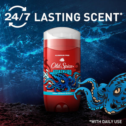 Old Spice Aluminum Free Deodorant for Men, 24/7 Odor Protection, 24/7 Freshness & Lasting Scent, Goes on Clear, Krakengard with Deep Ocean Scent, 3.0 oz (Pack of 2)