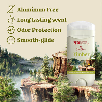 Old Spice Aluminum Free Deodorant for Men, 24/7 Lasting Freshness & Long Lasting Scent, 24/7 Sweat & Odor Protection, Timber with Sandalwood Scent, 3.0 oz (Pack of 3)