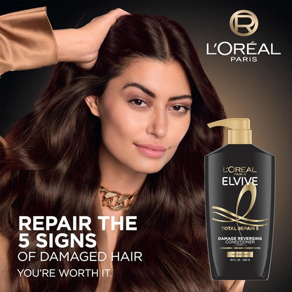 L'Oreal Paris Elvive Total Repair 5 Repairing Conditioner for Damaged Hair Conditioner with Protein and Ceramide for Strong Silky Shiny Healthy Renewed Hair 28 Fl Oz (Pack of 2)