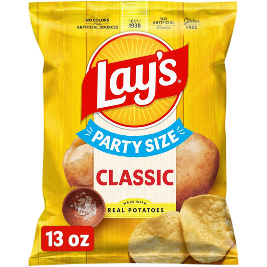 Lay's Classic Potato Chips Snacks, Gluten Free Chips, Party Size, 13oz Bag