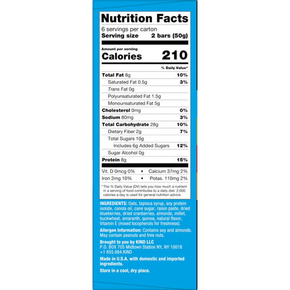 KIND Blueberry Almond Breakfast Protein Bars, 6-Count, 1 Cardboard Box