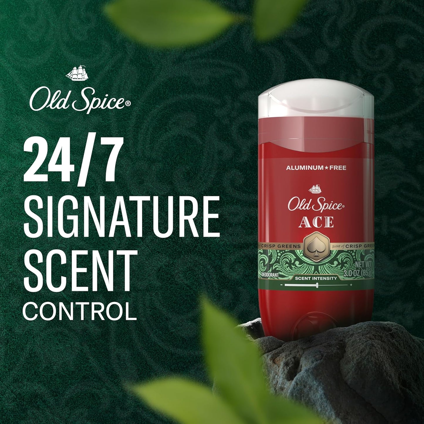 Old Spice Aluminum Free Deodorant for Men, 24/7 Odor Protection, 24/7 Signature Scent & Lasting Freshness, Goes on Clean, Ace with Grapefruit, Bay Leaf, & Fresh Foliage Scent, 3.0 oz