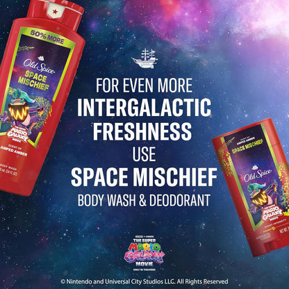 Old Spice Aluminum Free Deodorant for Men, Old Spice x The Super Mario Galaxy Movie, 24/7 Lasting Freshness, Lasting Odor Protection, Smell Super with Space Mischief, Amped Amber Scent, 3.0 oz
