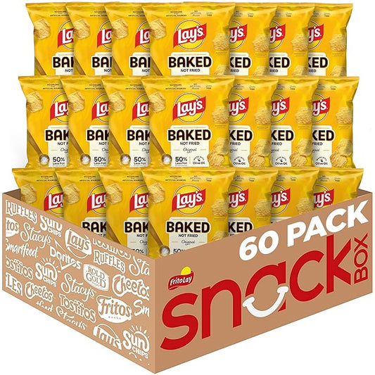 Baked Lay's Potato Chips, Original, 0.875 oz Bags, (60 Pack), 50% Less Fat, Gluten Free, No Artificial Flavors, No Colors from Sources