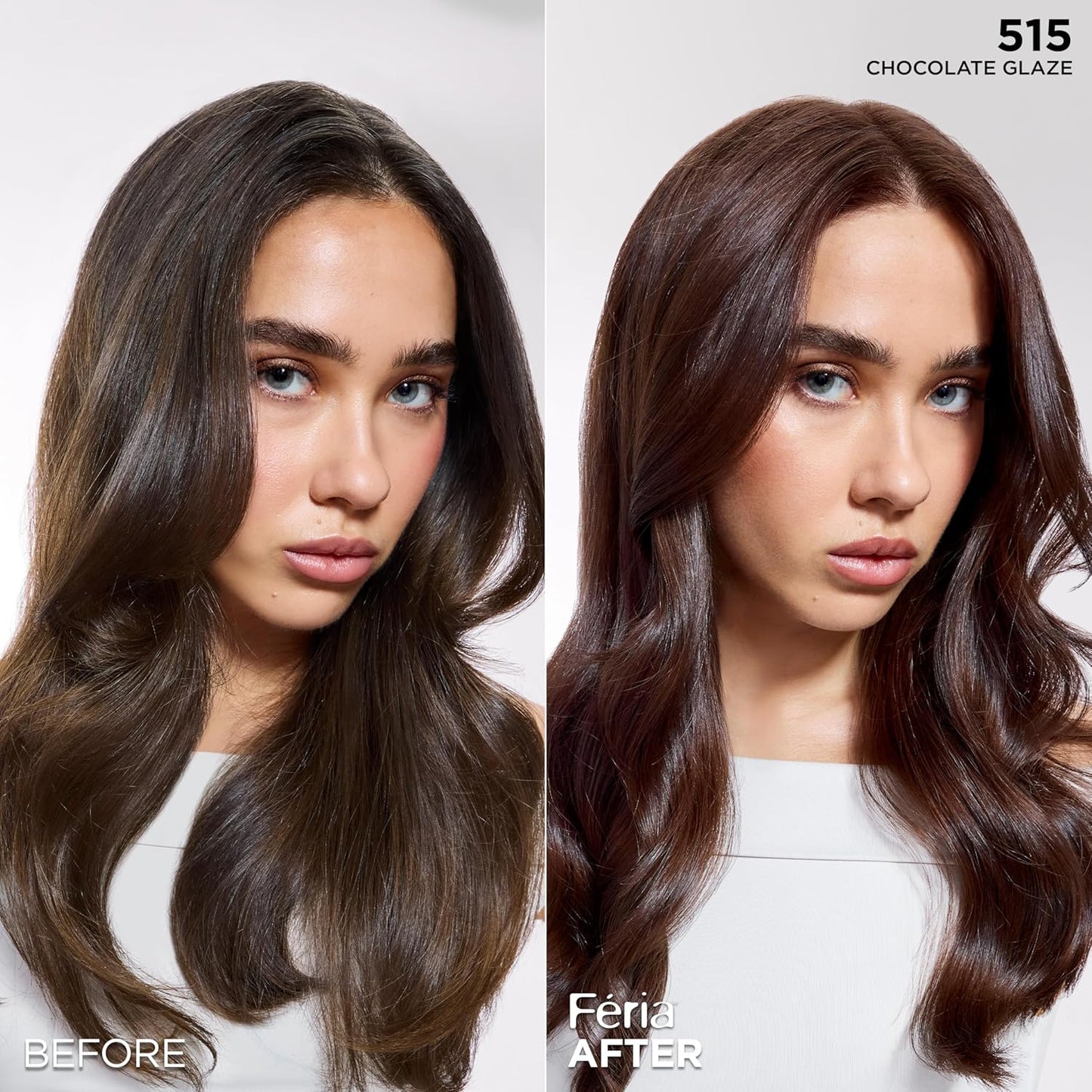 L'Oreal Paris Feria Multi-Faceted Shimmering Permanent Hair Color, High Intensity Hair Dye for 3X Highlights, 515 Chocolate Glaze, 1 Kit (Pack of 2)