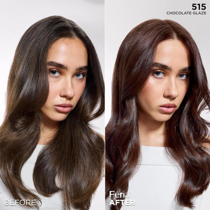 L'Oreal Paris Feria Multi-Faceted Shimmering Permanent Hair Color, High Intensity Hair Dye for 3X Highlights, 515 Chocolate Glaze, 1 Kit (Pack of 2)