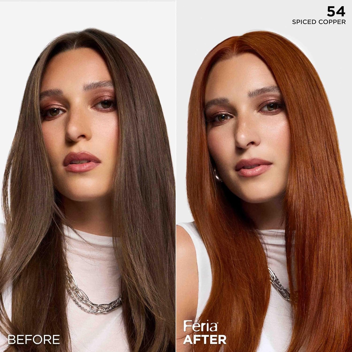 L'Oreal Paris Feria Multi-Faceted Shimmering Permanent Hair Color, High Intensity Hair Dye for 3X Highlights, 54 Spiced Copper, 1 Kit (Pack of 2)