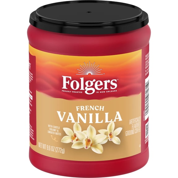 Folgers French Vanilla Artificially Flavored Ground Coffee, Medium Roast, 9.6 oz Canister