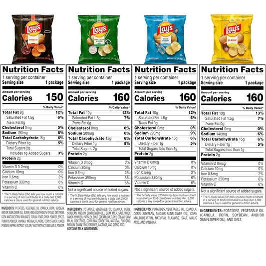 Lay's Potato Chips, 4 Flavor Variety Pack, 1 oz Single Serve Bags, (40 Pack)