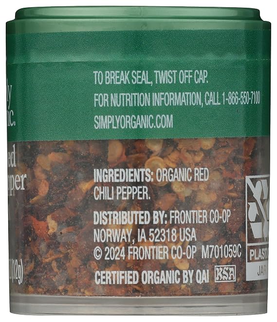 Simply Organic Red Pepper Crushed, Certified Organic, Kosher, Mini Spices | 0.42 Ounce (Pack of 1)