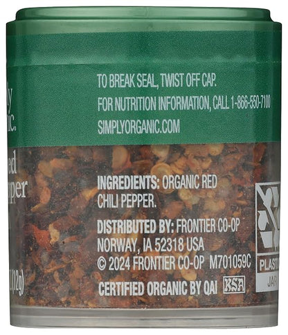 Simply Organic Red Pepper Crushed, Certified Organic, Kosher, Mini Spices | 0.42 Ounce (Pack of 1)