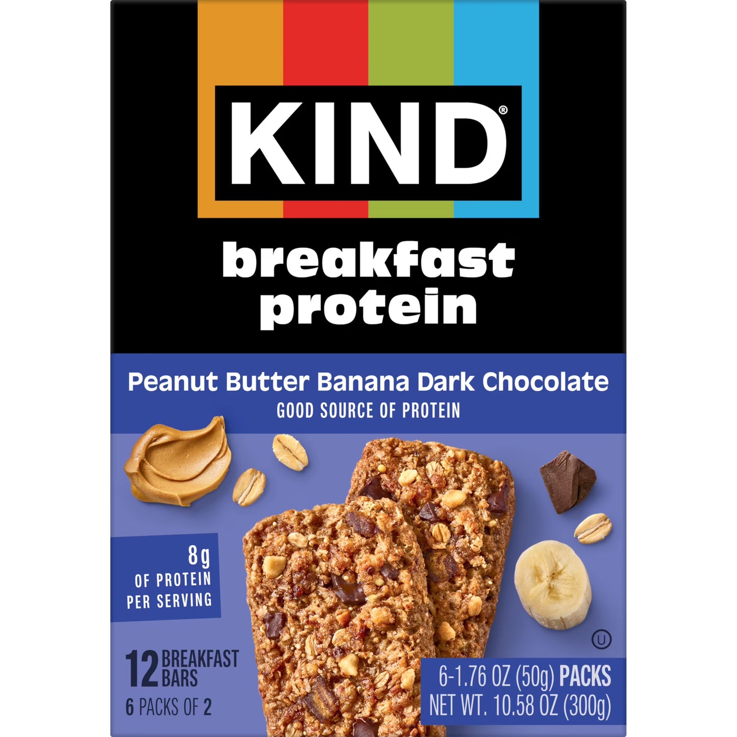 KIND Breakfast Peanut Butter Banana Dark Chocolate Gluten Free Protein Snack Bars, 1.76 oz, 6 Count One box