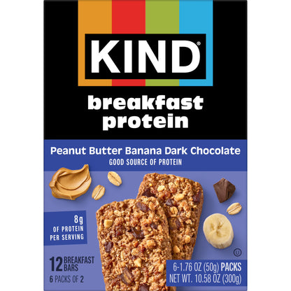 KIND Breakfast Peanut Butter Banana Dark Chocolate Gluten Free Protein Snack Bars, 1.76 oz, 6 Count One box