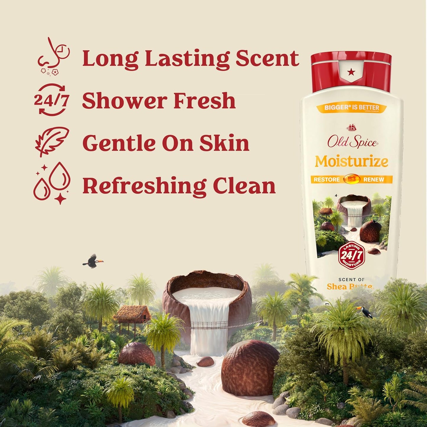 Old Spice Cleansing Body Wash for Men, 24/7 Shower Fresh with Lasting Scent, Restore & Renew, Gentle on Skin, Vitamin B3, Moisturize with Shea Butter Scent, 18 oz (Pack of 4)