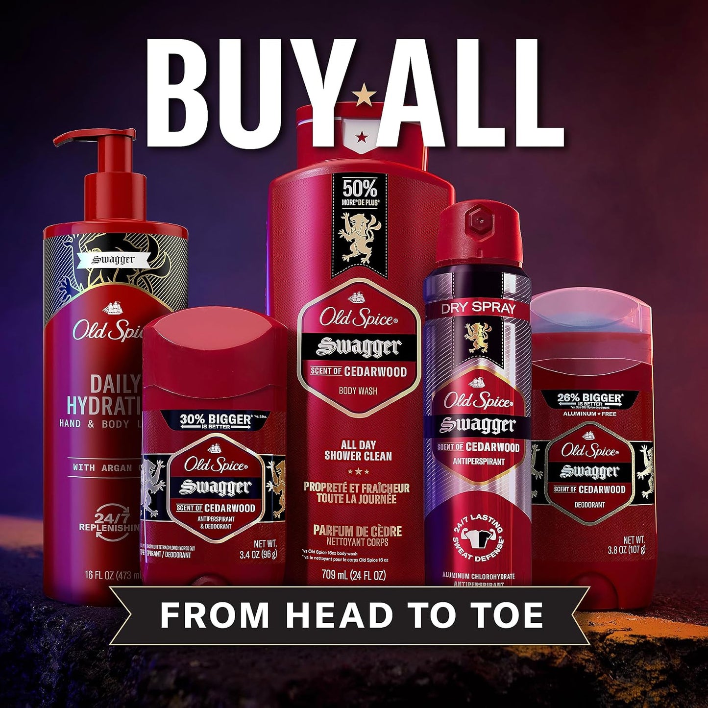 Old Spice Hand & Body Lotion for Men, Daily Hydration, 24/7 Hydration, 24/7 Replenishing Rich Moisture for Dry Skin, Lightweight Formula, Swagger with Argan Oil Scent, 16 fl (Pack of 4)