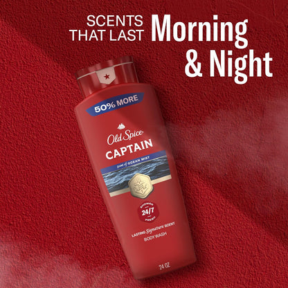 Old Spice Refreshing Body Wash for Men, 3X Defense, 24/7 Shower Fresh with Long Lasting Scent, Red Collection, Captain with Bergamot Scent, 24 oz (Pack of 4)