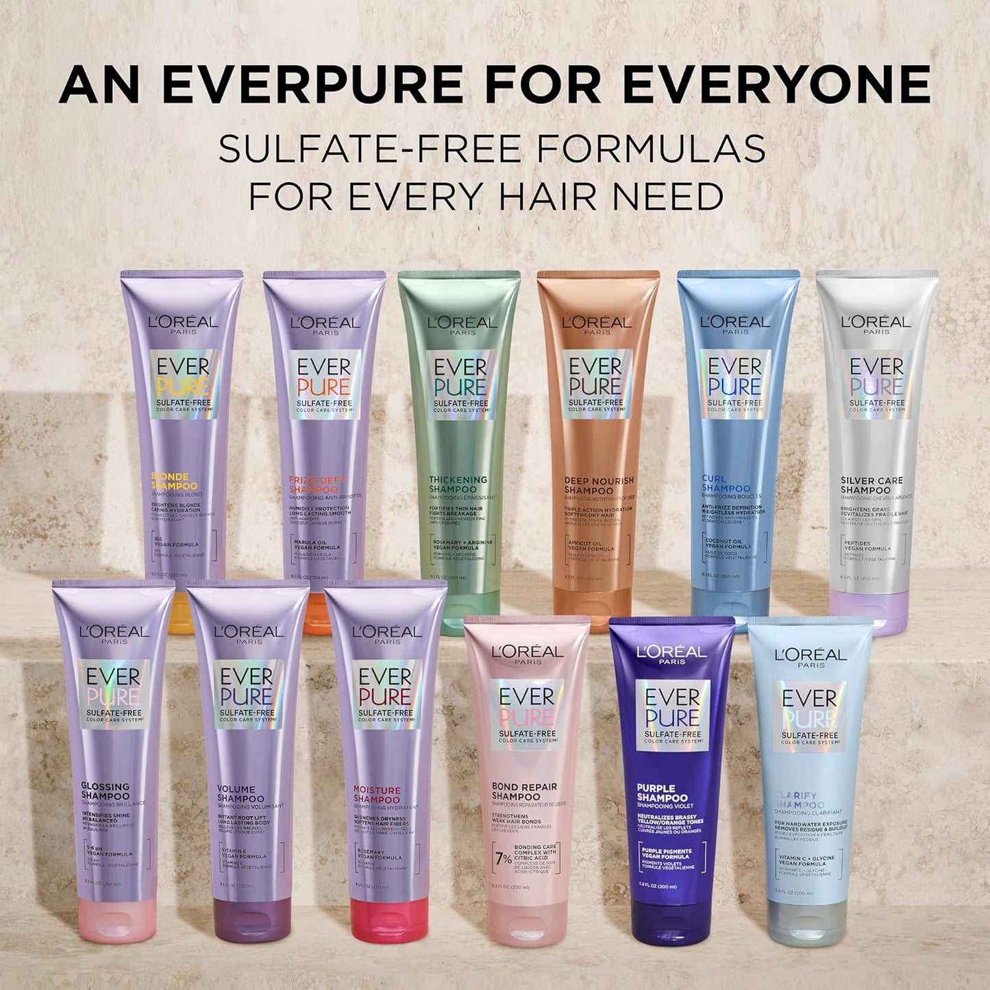 L'Oreal Paris Shampoo, Sulfate Free, Triple Action Hydration for Dry Hair, EverPure, 8.5 Fl Oz (Packaging May Vary), Damaged, Color-Treated Hair, Apricot Oil Infused, Deep Nourish