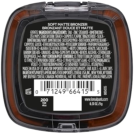 L'Oreal Paris Infallible Up to 24H Fresh Wear Soft Matte Longwear Bronzer. Waterproof, heatproof, transfer, humidity and sweatproof, Fair, 0.31 oz