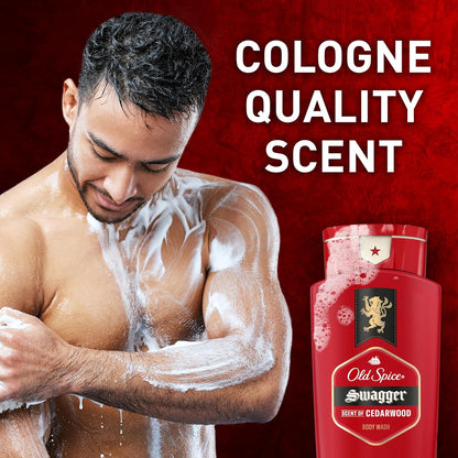 Old Spice Refreshing Body Wash for Men, 3X Defense, 24/7 Shower Fresh with Long Lasting Scent, Red Collection, Swagger with Cedarwood Scent, 24 oz (Pack of 6)