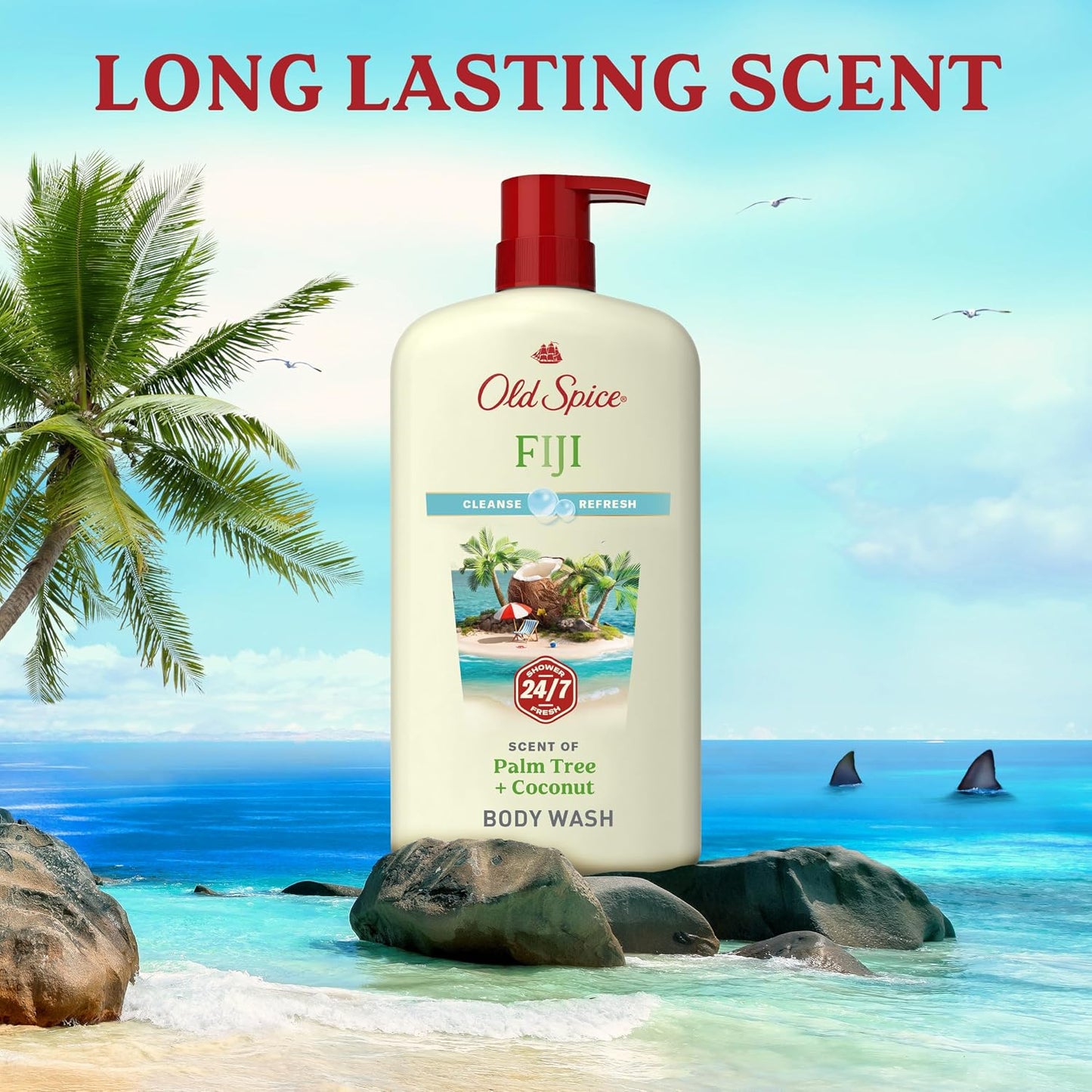Old Spice Cleansing Body Wash for Men, 24/7 Shower Fresh with Lasting Scent, Cleanse & Refresh, Gentle on Skin, Vitamin B3, Fiji with Palm Tree + Coconut Scent, 30 oz (Pack of 4)
