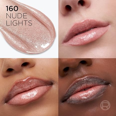 L'Oreal Paris Plump Ambition Hyaluron Lip Oil Shimmer, 24 HR Lip Gloss with Hyaluronic Acid, Volumizing Formula with Glass-Like Shine, Nude Lights, 0.16 fl oz