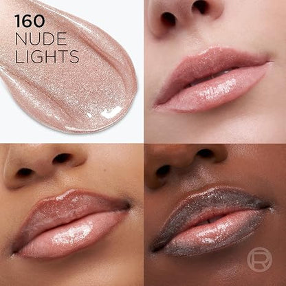 L'Oreal Paris Plump Ambition Hyaluron Lip Oil Shimmer, 24 HR Lip Gloss with Hyaluronic Acid, Volumizing Formula with Glass-Like Shine, Nude Lights, 0.16 fl oz