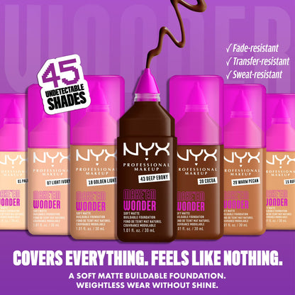 NYX Professional Makeup Make 'EM Wonder, 24H Soft Matte Foundation Makeup, GOLDEN LIGHT 18